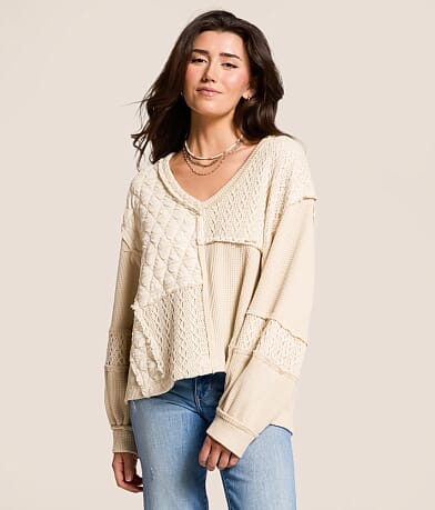 POL Quilted Crochet Pullover front view