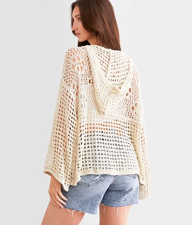 POL Open Stitch Hooded Sweater back view