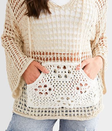 POL Open Stitch Hooded Sweater misc detail 2 view