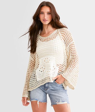 POL Open Stitch Hooded Sweater full left side view