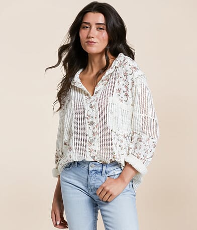 POL Floral Crochet Shirt front view