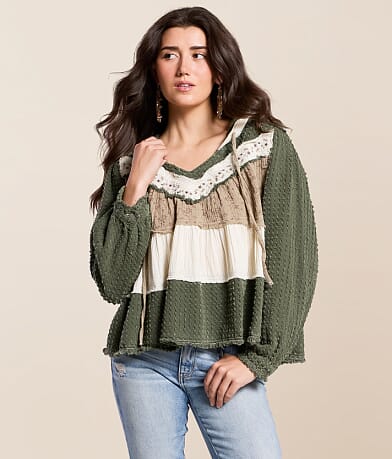 POL Pieced Floral Hoodie front view