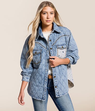 POL Quilted Stud Denim Jacket front view