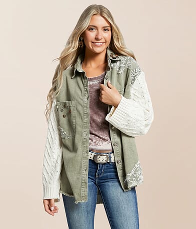 POL Washed Denim Oversized Jacket front view