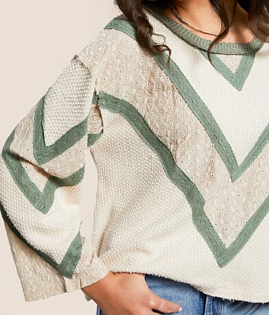 POL Pieced Eyelet Linen Blend Top misc detail 1 view