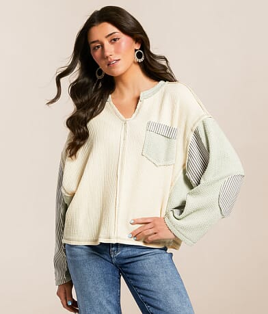 POL Pieced Waffle Knit Top front view