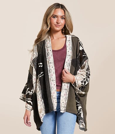 POL Pieced Floral Kimono front view