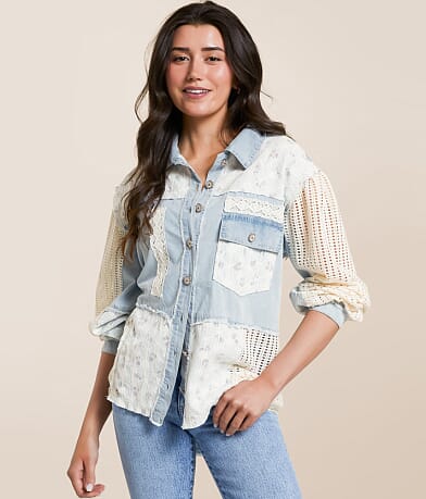 POL Floral Lace Western Oversized Shacket front view