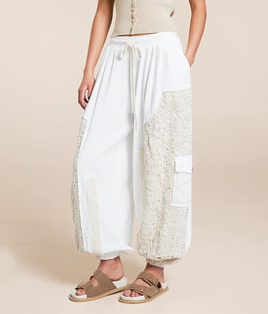 POL Pieced Crochet Cargo Jogger front view