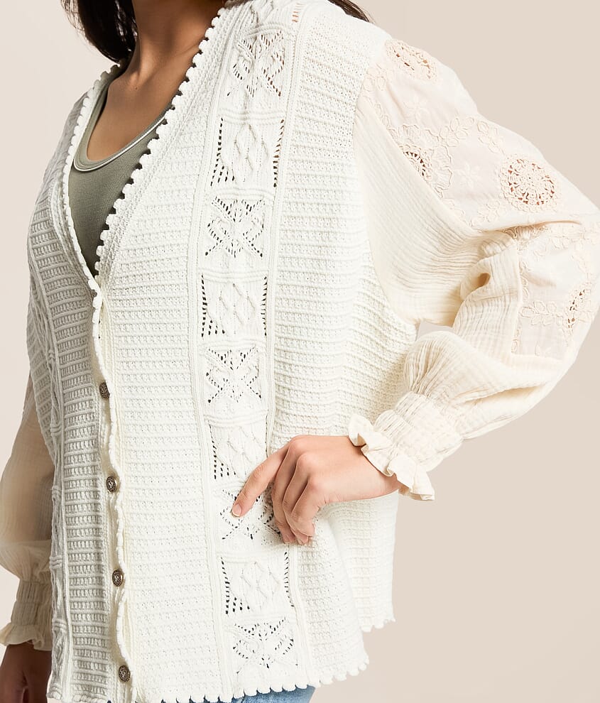 Pieced Crochet Oversized Cardigan Sweater - thumbnail 4