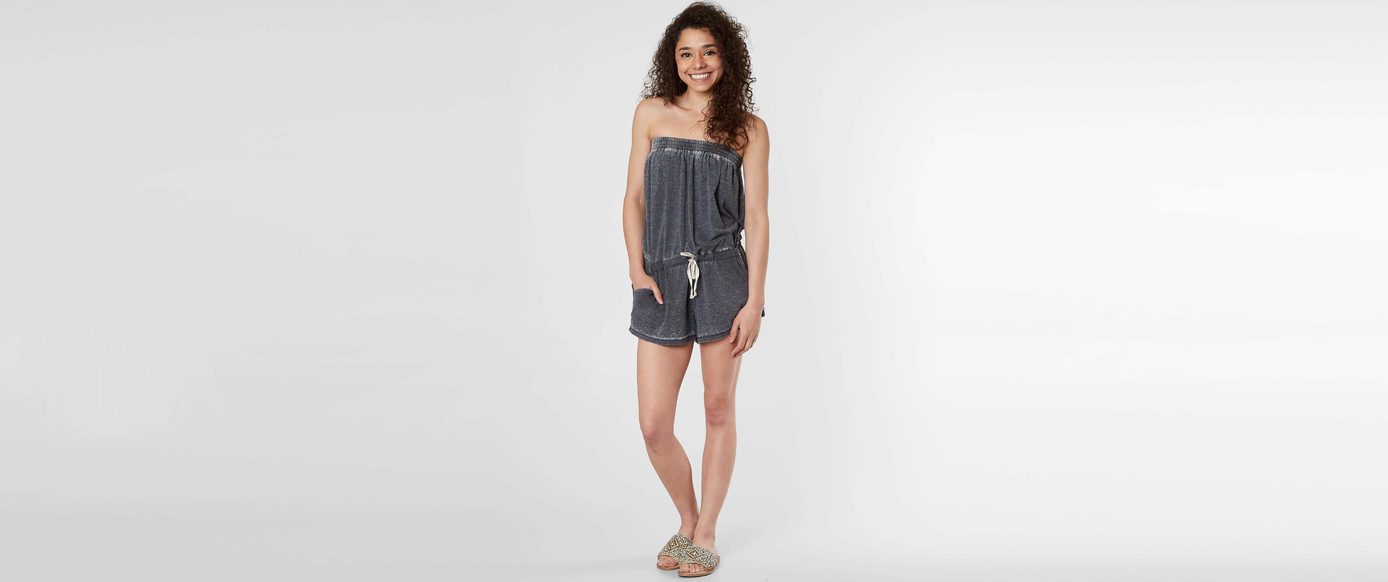 grey strapless romper