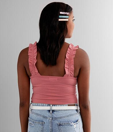 Poof Solid Ruffle Strap Tank Top back view