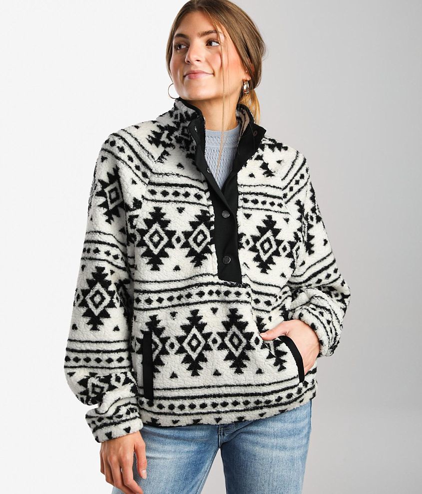 BKE Printed Sherpa Woobie Pullover - Women's Sweatshirts in Frosted ...