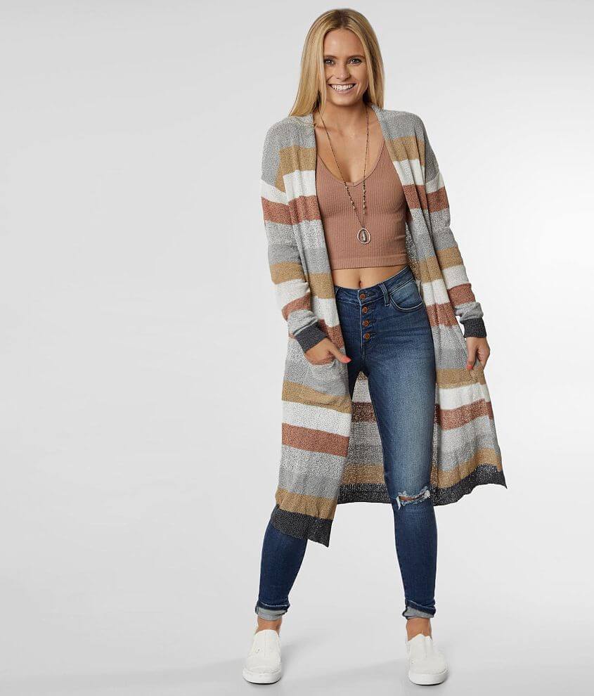 Daytrip Striped Duster Cardigan Sweater - Women's Sweaters in Tan Grey ...