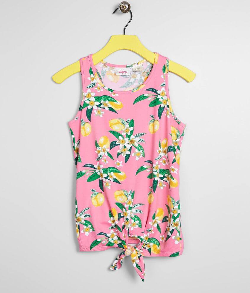 Girls - Daytrip Lemon Floral Front Tie Tank Top front view