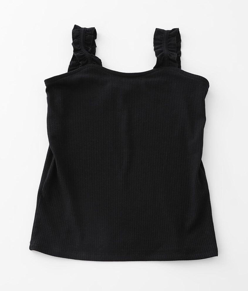 Willow & Root Ribbed Ruffle Strap Tank Top - Women's Tank Tops in Black