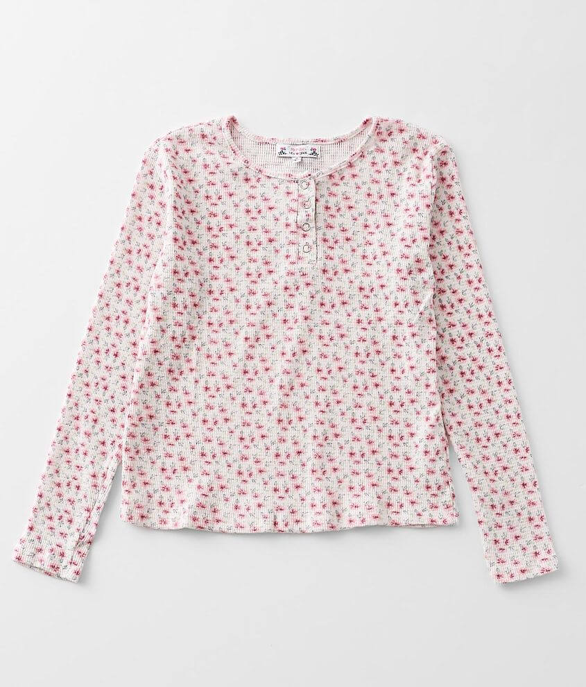 Girls - Poof Floral Thermal Henley front view