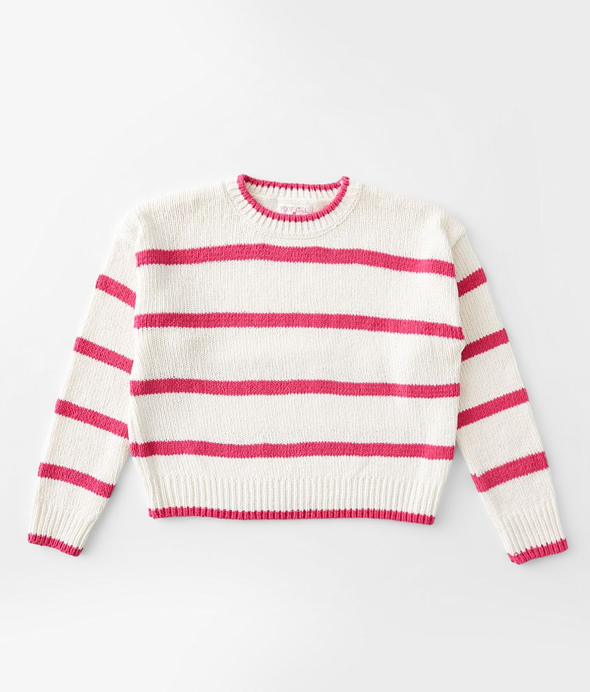 Girls - Poof Chenille Striped Sweater - Girl's Sweaters in Magenta