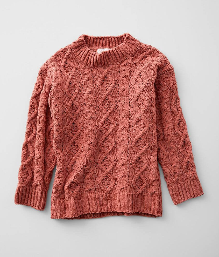 Girls - Poof Chenille Cable Knit Sweater front view