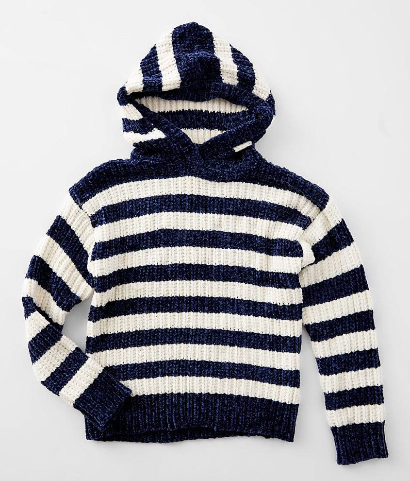 Girls - Poof Striped Chenille Hooded Sweater front view