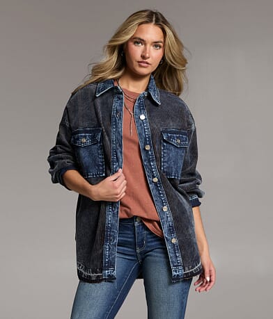 BKE Corduroy Denim Shacket front view