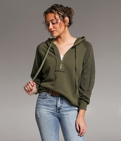 BKE Raw Edge Quarter Zip Hoodie front view