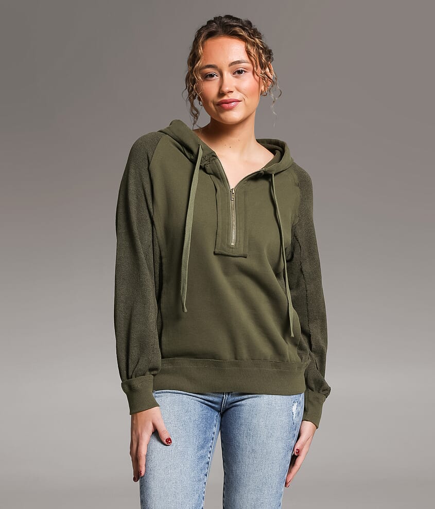 Raw Edge Quarter Zip Hoodie - thumbnail 2