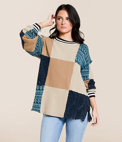 Gilded Intent Mixed Media Oversized Pullover front view