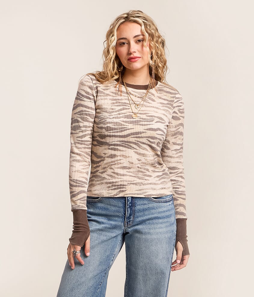 Waffle Knit Tiger Print Top