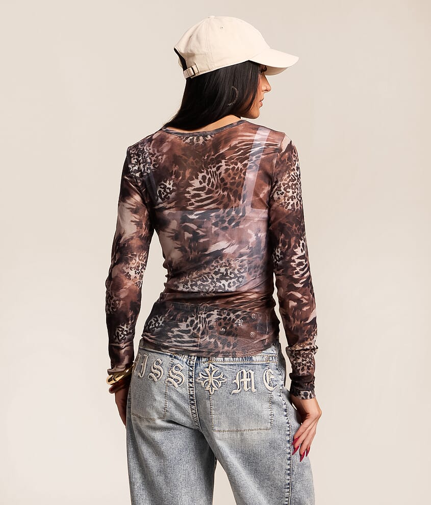 Animal Print Mesh Top - thumbnail 2