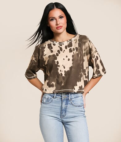 Gilded Intent Cow Print Cropped T-Shirt front view