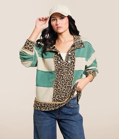 Gilded Intent Cheetah Color Block Pullover front view