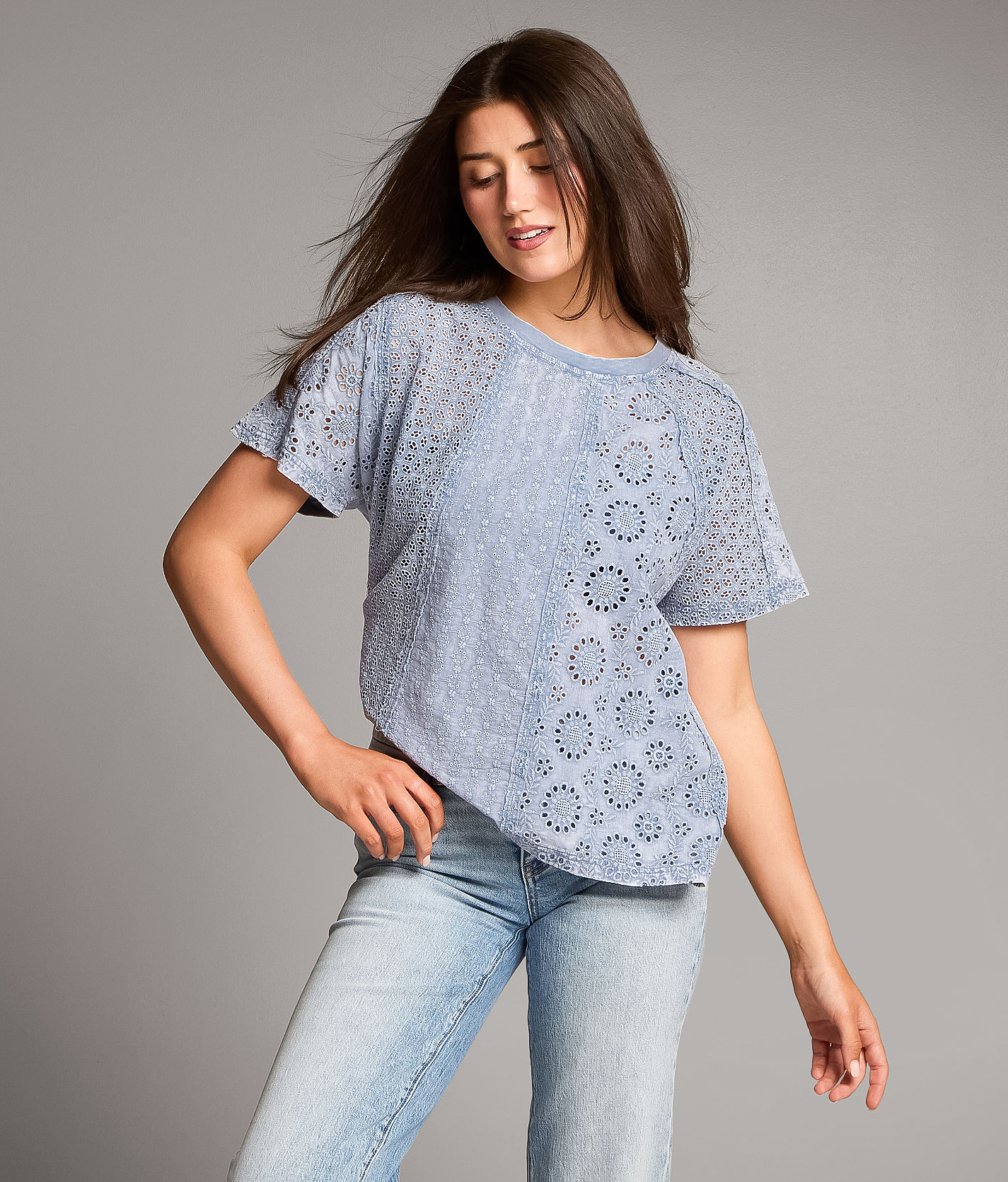 BKE Pieced Eyelet Lace Top - Women