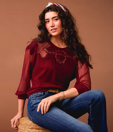 Gimmicks Lace Waffle Top front view