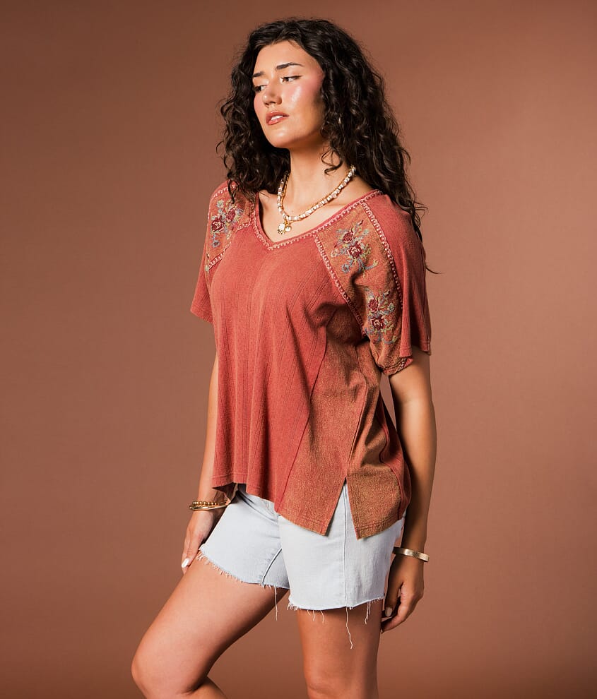 Pieced Floral Embroidered Top - thumbnail 2