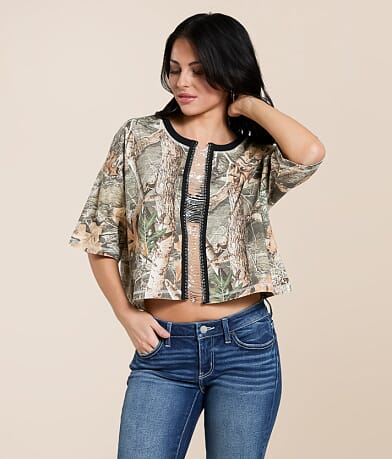 Gilded Intent Chain Camo Cropped T-Shirt front view