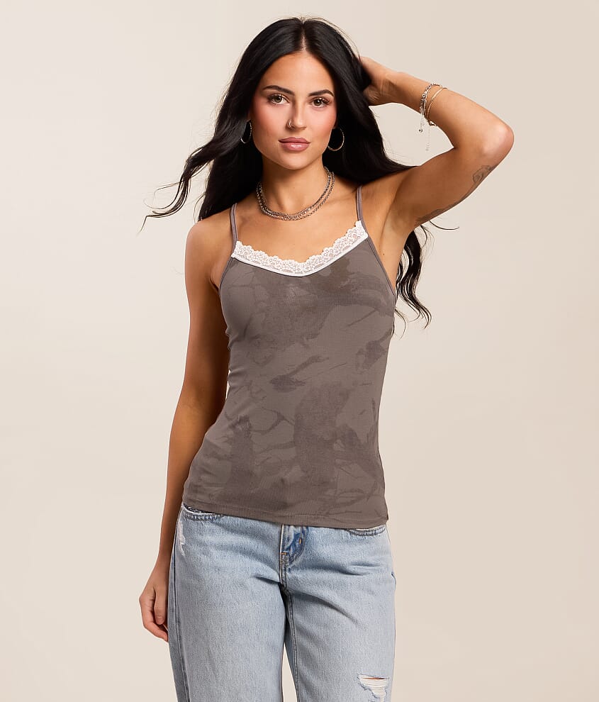 Camo Lace Trim Tank Top