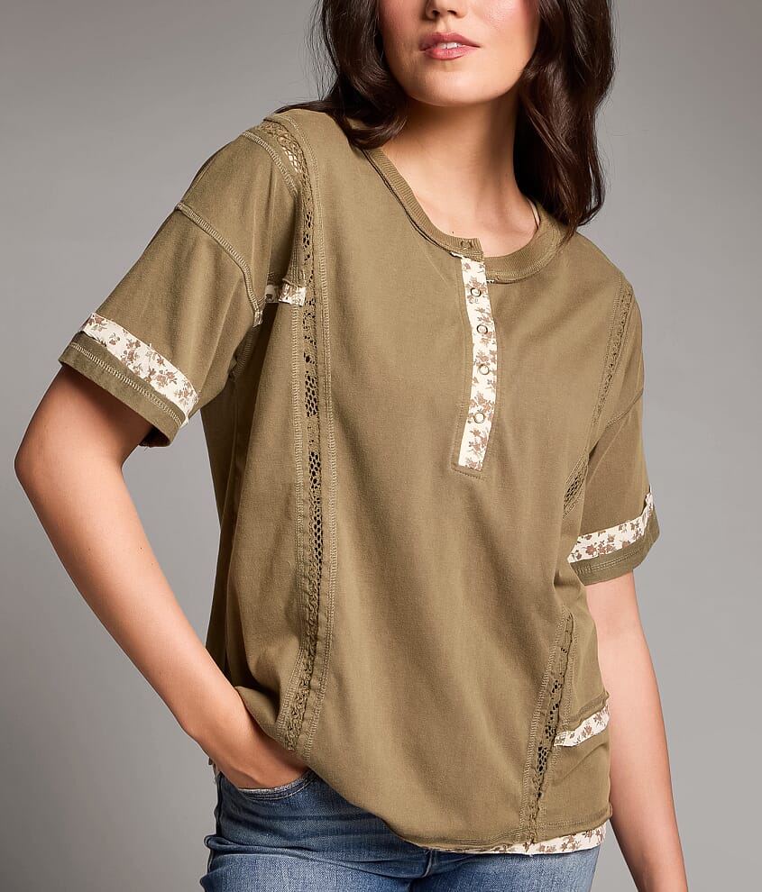 Floral Trim Henley Top