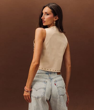 Studded Floral Denim Stretch Vest thumbnail 3