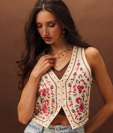 Studded Floral Denim Stretch Vest thumbnail 4