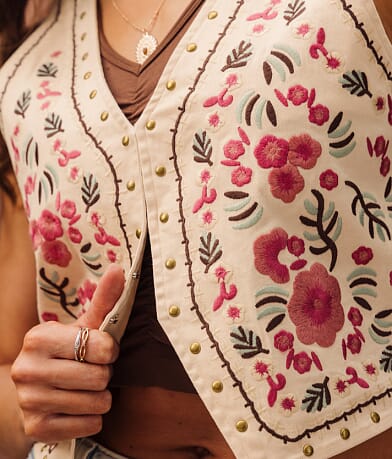 Studded Floral Denim Stretch Vest thumbnail 6