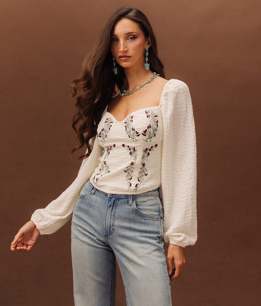 Sterling & Stitch Floral Corset Cropped Top