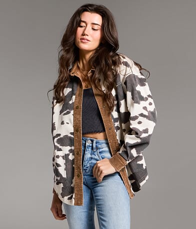 BKE Oversized Cow Shacket front view