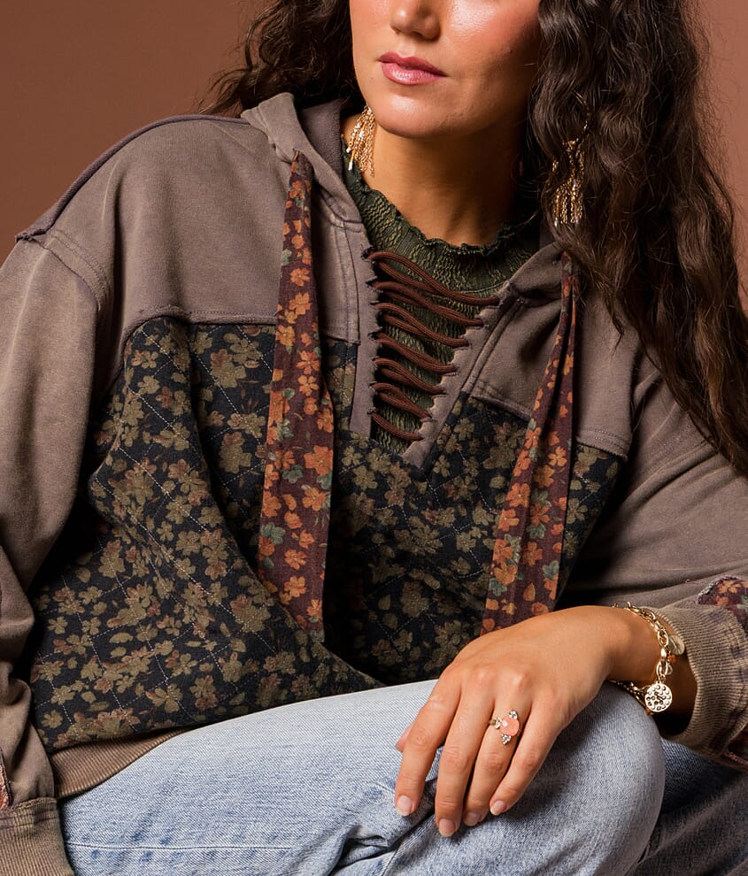 Pieced Floral Hooded Sweatshirt - thumbnail 5
