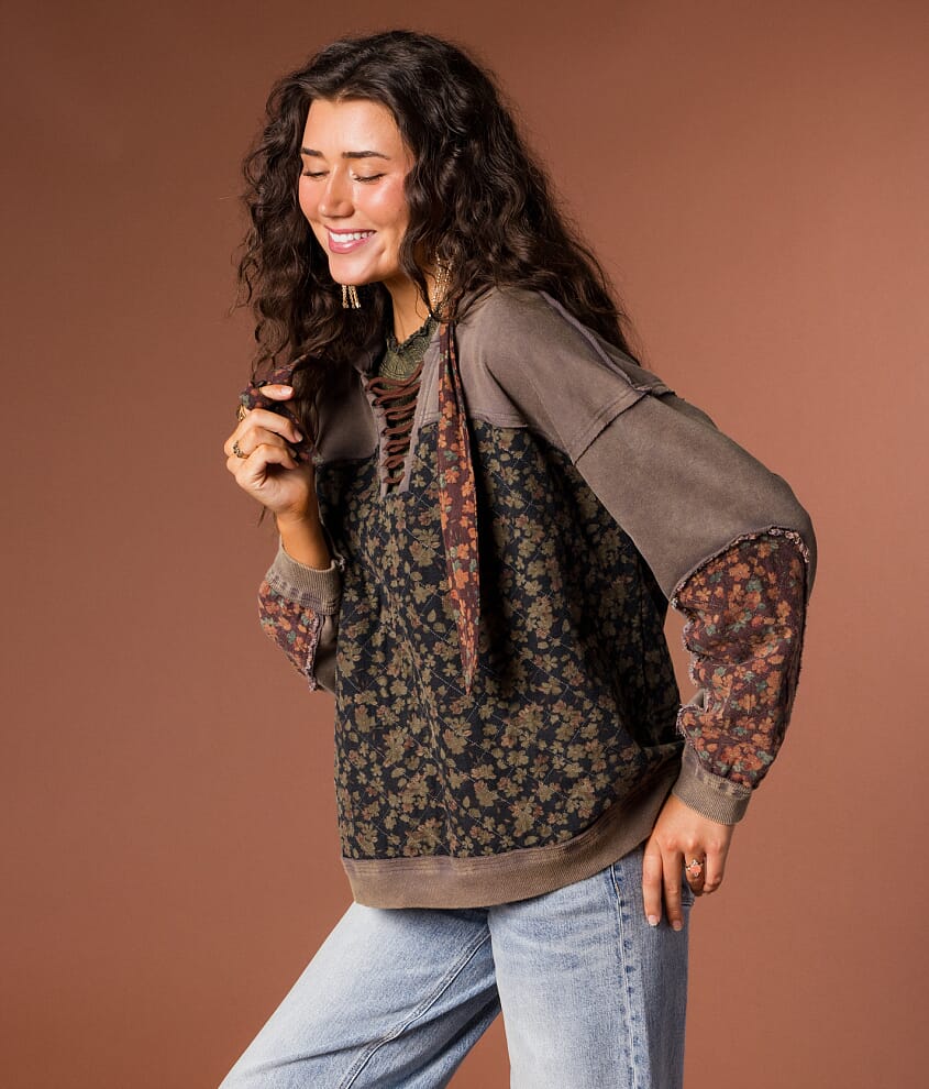 Pieced Floral Hooded Sweatshirt - thumbnail 3