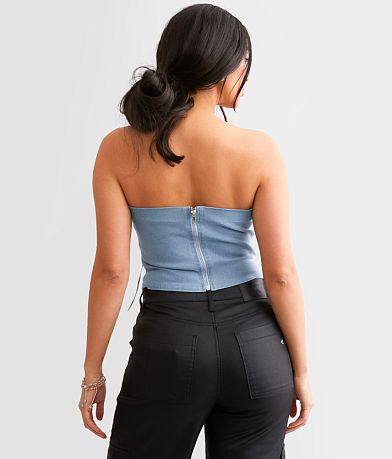 Pretty Garbage Rosette Denim Corset Tube Top back view