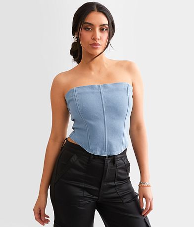 Pretty Garbage Rosette Denim Corset Tube Top full right side view