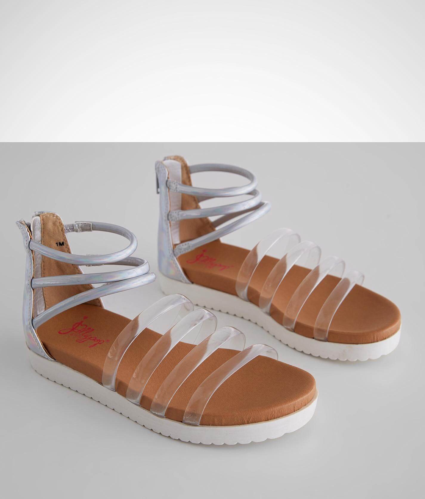 iridescent buckle sandals