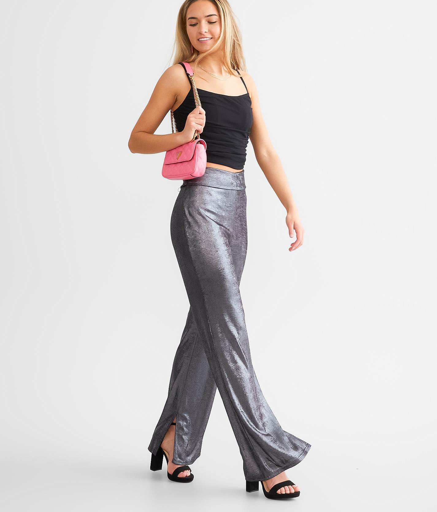 Privy Iridescent Wide Leg Split Pant - Women's Pants in Charcoal