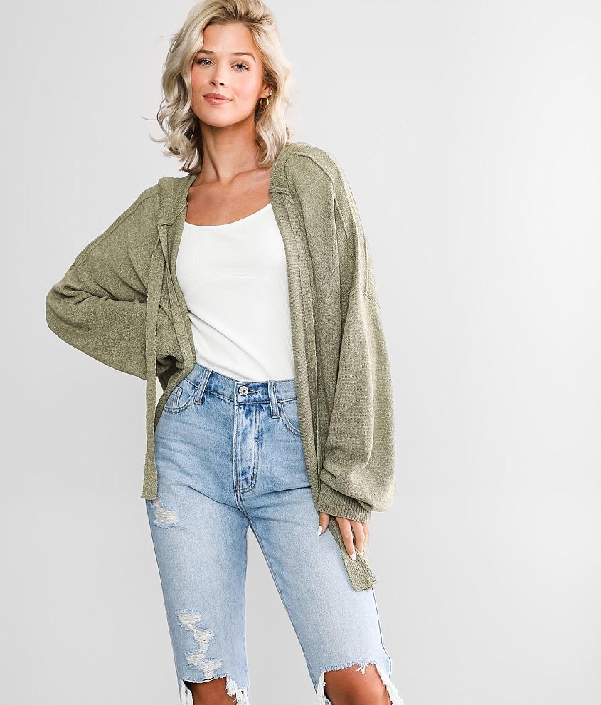 BKE Hooded Cardigan Sweater front view